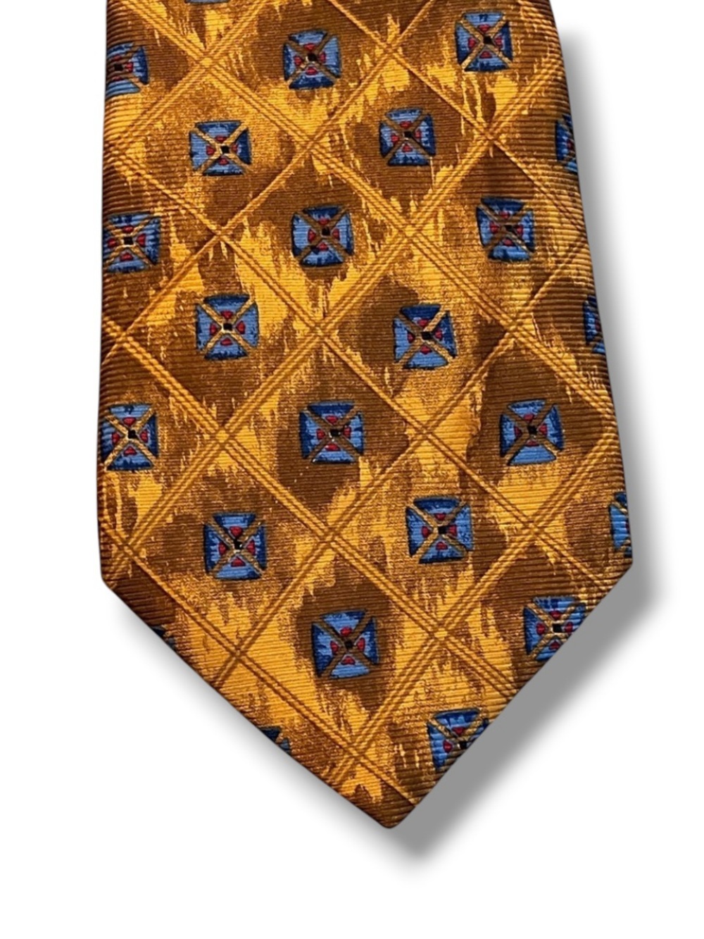 Bullock & Jones Silk Neck Tie Geomtric Orange Blue Preppy Office Designer Italy